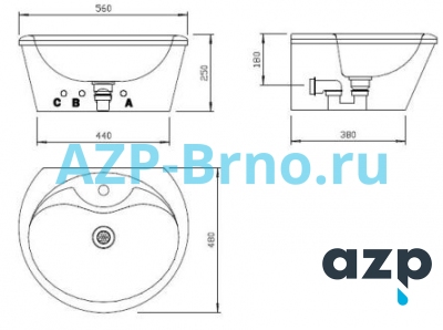 Раковина из нержавеющей стали AUM 013N AZP Brno Чехия (фото, схема) Раковина из нержавеющей стали AUM 013N AZP Brno Чехия (фото, схема)